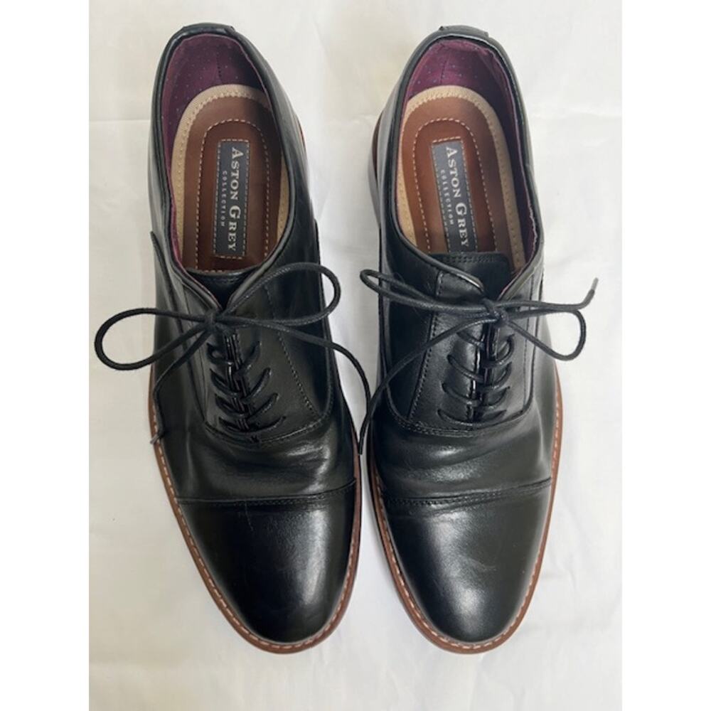 Aston Grey Collection Kindu black leather dress shoes men's size 9.5
